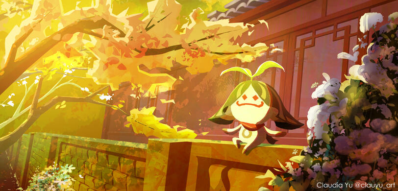 Aranara sunbathing on a Fence (Genshin Impact Fanart)